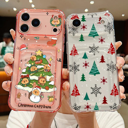 Cartoon Christmas Tree Phone Case For iPhone Air 16e 17 16 15 Pro Max 14 13 Pro Max 17 12 11 Card Slot Clear Soft Silicone Cover