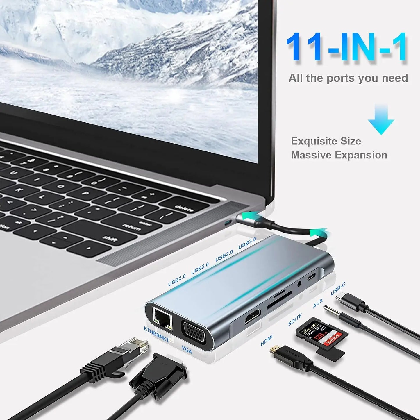 USB C HUB, USB C Adapter Dongle with 4K HDMI/VGA/Type C PD/RJ45/ SD/TF Card Reader For MacBook Pro/Air M1 iPad