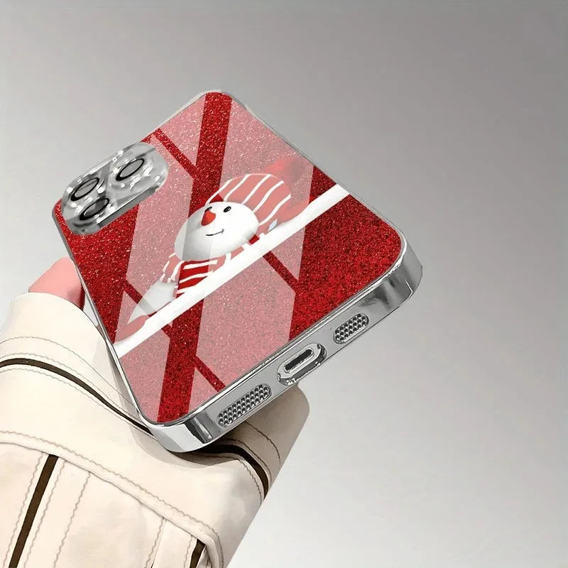 Christmas Santa Claus Snowman Pattern Glass Electroplated PHONE Case for iPhone Case for 11/12/13/14/15/16/17 Pro MAX