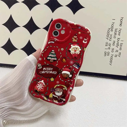 Cute 3D Christmas Santa Claus Tree Chain Phone Case For IPhone 17 Air 16 Pro Max Plus 12 13 14 15 Pro Max Mini 16E Soft Cover