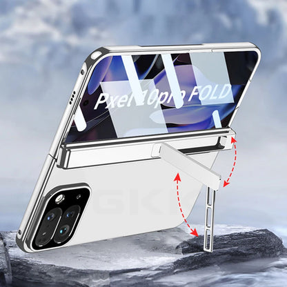Magnetic Hinge Holder Case for Google Pixel 10 Pro Fold Luxury Plating Clear Front Screen Glass Cover for Pixel 10 Pro Fold Case