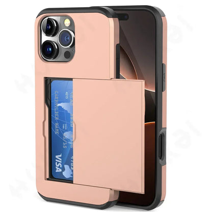 Case For iPhone 17 16 15 14 13 12 11 Pro Max Plus 2024 Slim Dual Laye Heavy Duty Protective Hidden Card Slot Wallet Cover