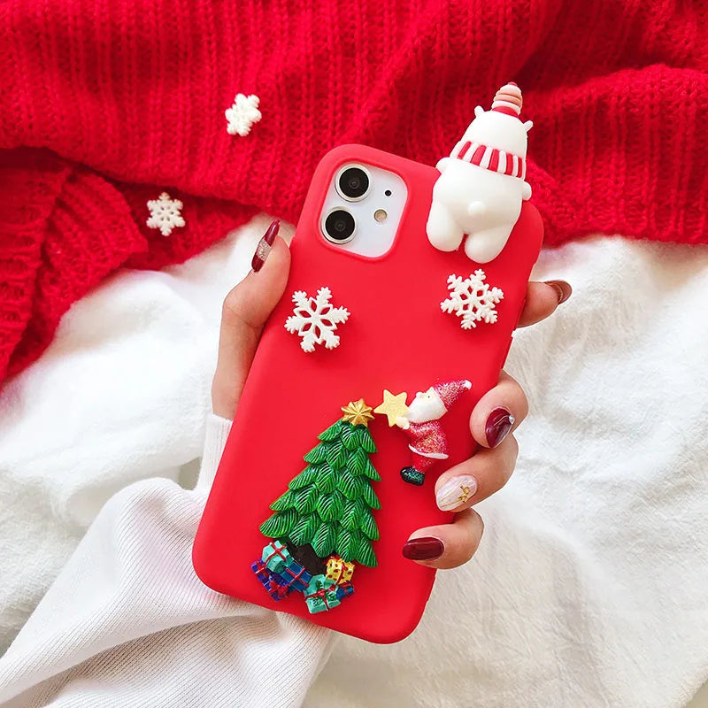 3D Santa Claus Christmas Tree Gloves Case For iPhone 16 13 12 15 14 Pro Max 13 12 Mini 14 16 15 Pro 16E SE4 Snowflake Elk Cover