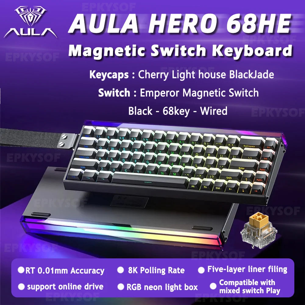 AULA HERO 68HE Magnetic Switch Keyboard RGB Gaming Mechanical Keyboard Rapid Trigger 8K Return Wired Esports Custom Keyboard