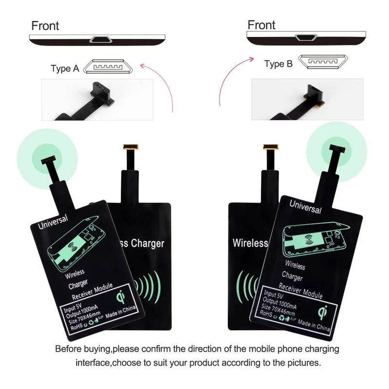 Universal Android Qi Wireless Charging Receiver Type C Wireless Charger Receiving Patch For Micro USB Smartphone For Iphone 6 7