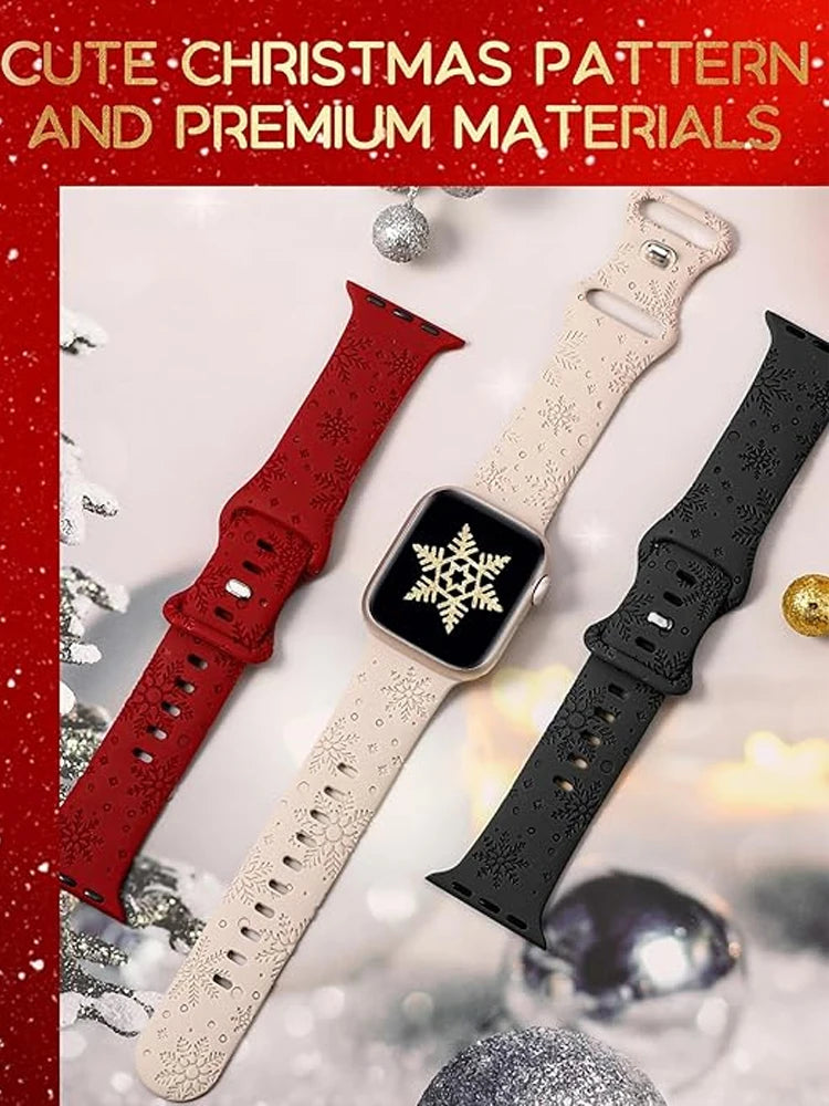 Christmas Engraved Strap For Apple Watch Band 49mm 46mm 45mm 44mm 42mm 40 41 Bracelet correa IWatch Series 11 10 SE 9 8 7 Ultra