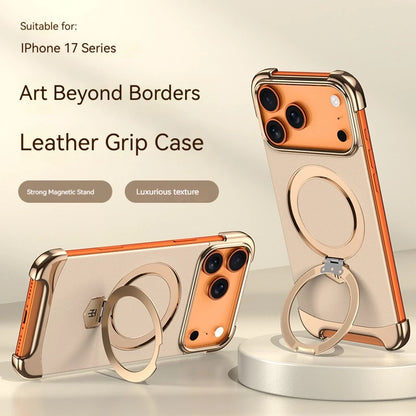 High-End Leather Frameless Magnetic Bracket Phone Case，For IPhone 17 Pro Max 17 Air Magsafe Wireless Charging Protective Cases
