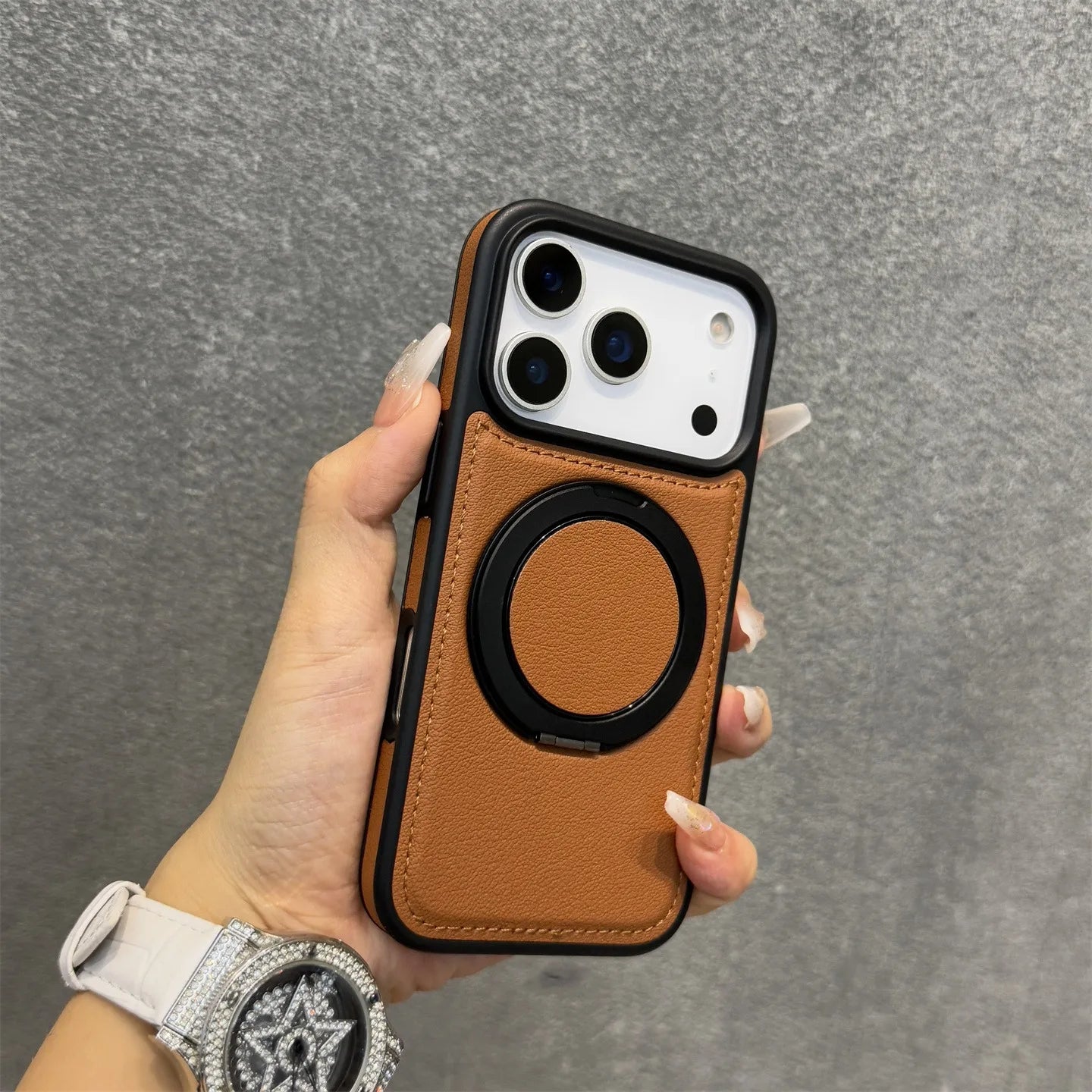 17 ProMax Wax PU Leather Magnetic Charging Phone Case For iPhone 14 15 16 Plus 17 Air 11 12 13 Pro Max 360° Rotating Stand Cover