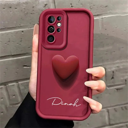 Customized Personalized Name 3D Love Heart Case For Samsung Galaxy S24 S23 S22 S21 S20 Ultra Plus Luxury Soft Cover S23 S21 FE - covers4phones