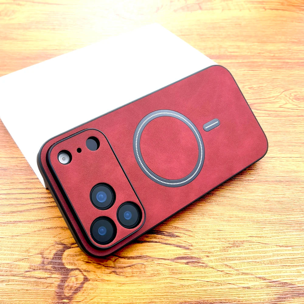 Luxury Faux Leather Retra Case For iPhone 17 Air 16 16E 15 14 13 12 11 Pro Max 17Pro iPhone17 Magsafe Wireless Charge Full Cover