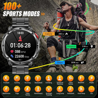 2026 New T-Rex 3 Ultra 1100mAh Military Smart Watch Men 5ATM Waterproof 1.7" AMOLED Screen Bluetooth Call Compass LED Flashlight
