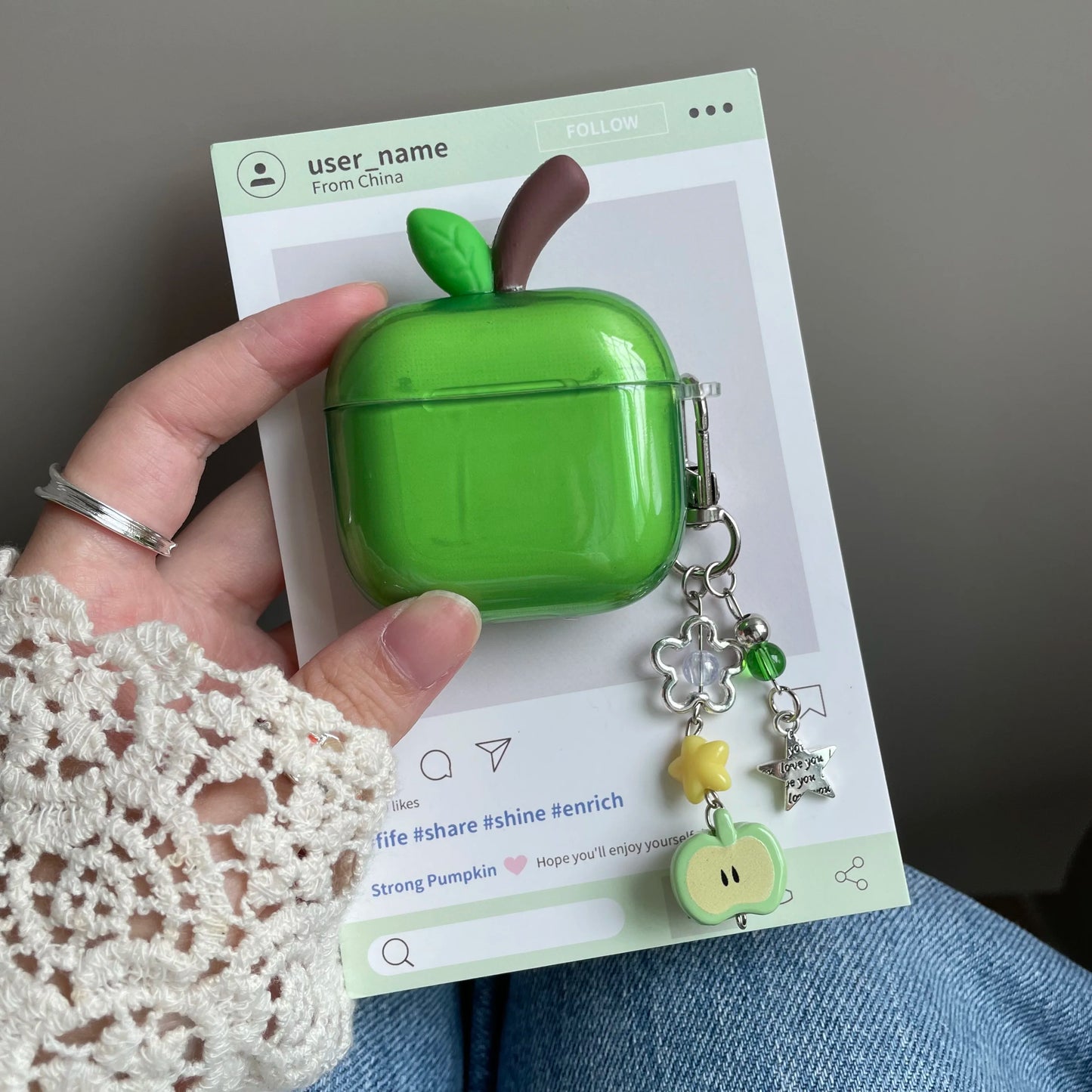 Translucent Red Green Apple Earphone Case for AirPods 1 or 2 3 4 Pro 2 3 Air Pods AirPod Pro2 Pro3 Soft Imd Cute Cover Pendant