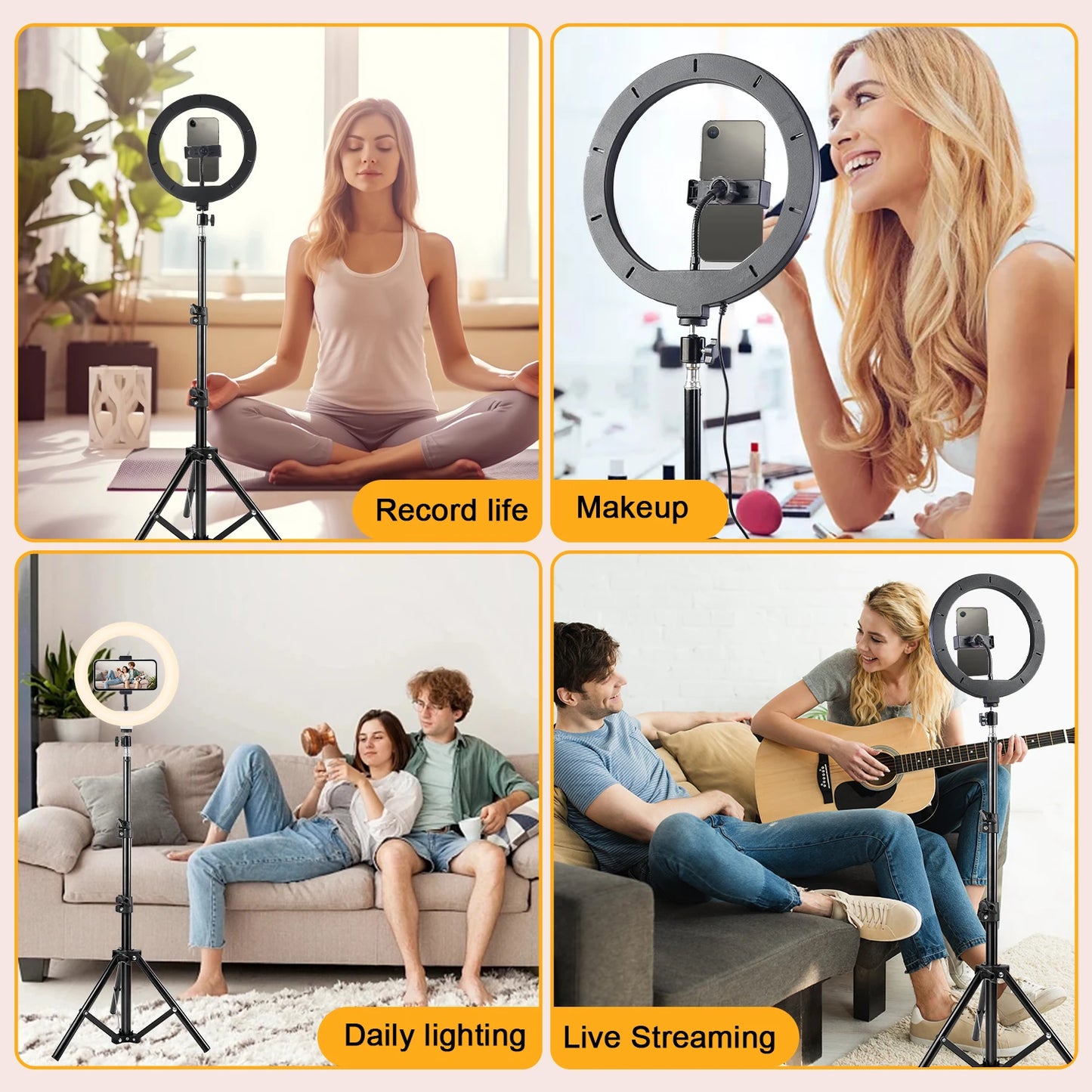 12 Inch Dimmable LED Ring Light with 110cm Tripod and Flexible Cell Phone Stand, USB Powered (3 Lighting Modes), For Selfies