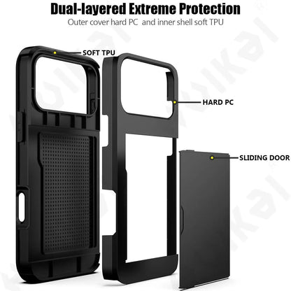 Case For iPhone 17 16 15 14 13 12 11 Pro Max Plus 2024 Slim Dual Laye Heavy Duty Protective Hidden Card Slot Wallet Cover
