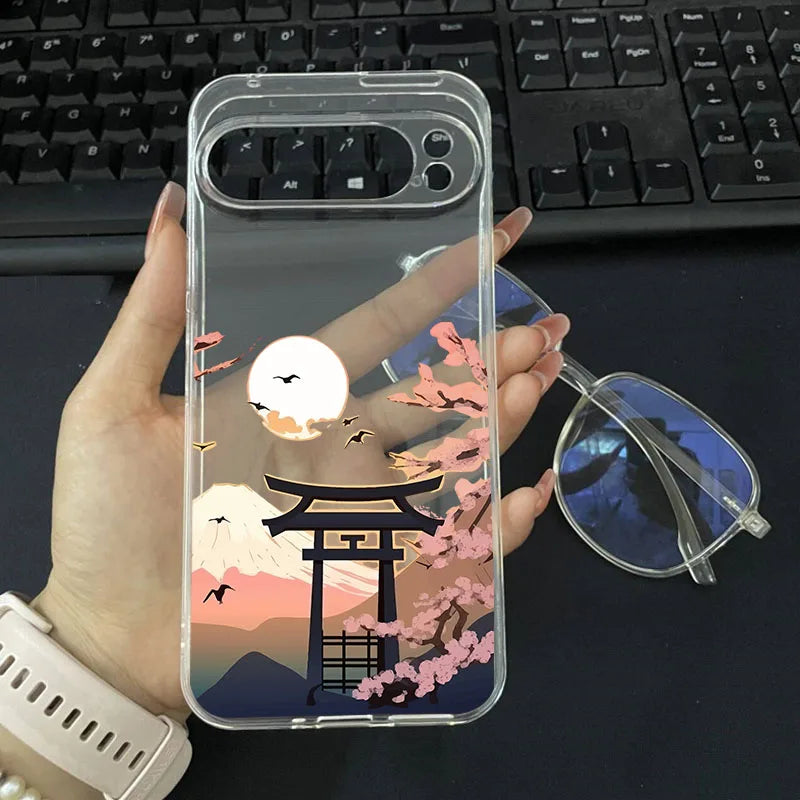 Japan The Great Wave Of Kanagawa Phone Case For Google Pixel 9 Pro XL 10 8A 8 7 Pro 8 7 6A 5G Anime Scenery Clear Soft Cover Bag