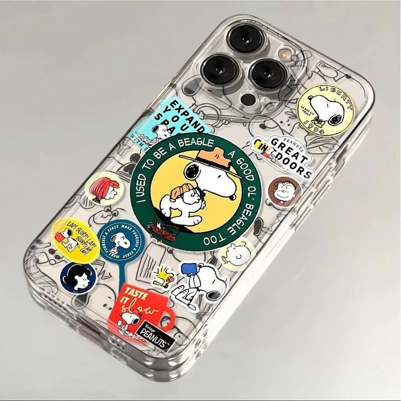 Funny Cartoon Cute Snoopy coffee Clear TPU Phone Case For iPhone 11 12 13 14 15 16 Pro Max 16 Plus Lovely Snoopy Anti-Fall Cover