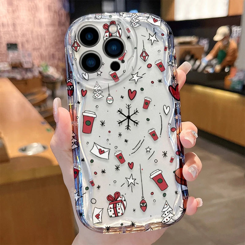 Santa Claus Wave Case for iPhone 16 15 14 Pro Max 13 12 Mini 11 XS X XR 8 7 Plus SE 2022 2020 Soft Shockproof Back Cover Funda