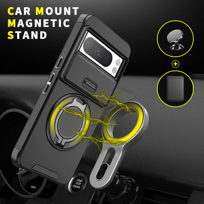 Shockproof Hybrid Dual Layer Magnetic Metal Ring stand Case for Google Pixel 9 7 8 Pro XL 8A Slide Camera Lens Protetion Cover