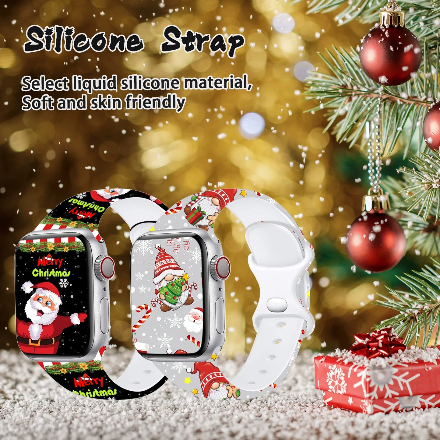 Christmas Series Print Silicone Strap for Apple Watch 10 9 8 Band Replaceable Bracelet for iWatch 46mm 44mm 42mm 41mm Watchbband