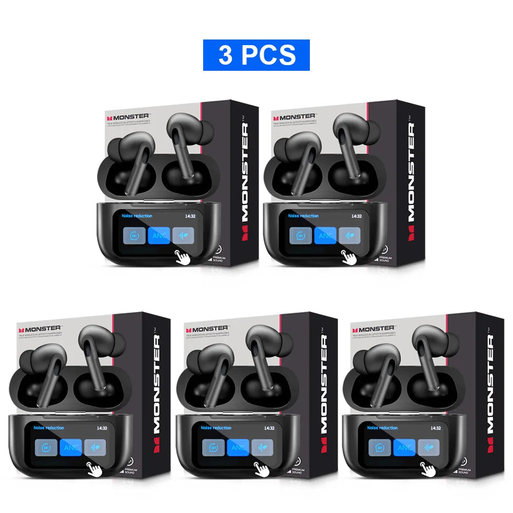 MONSTER Tws Wireless Bluetooth Earphones HD Stereo Sound Earbuds Headphones Charging Box LCD Touch Display Sports In-Ear Headset