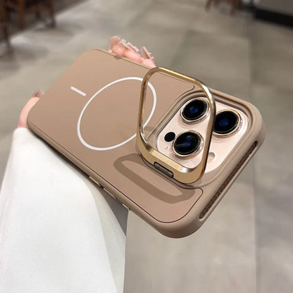 New Lens Stand Magnetic Case For iPhone 17 Pro Max Air Magsafe Cover for 16 15 14 13 12 11 ProMax Organic Silicon PC Armor Cover