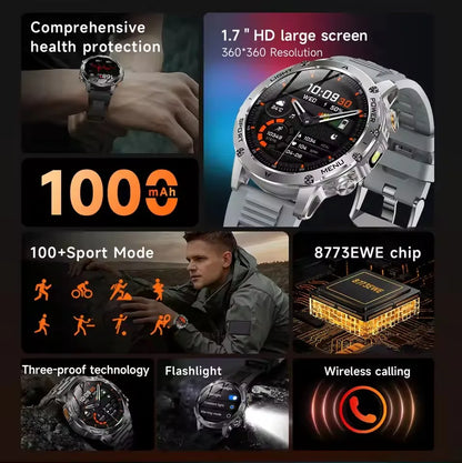 T-Rex 3 Military Grade 1000mAh Battery Smart Watch IP68 Waterproof GPS Bluetooth call AMOLED HD Men Sports 2025 New Smartwatch