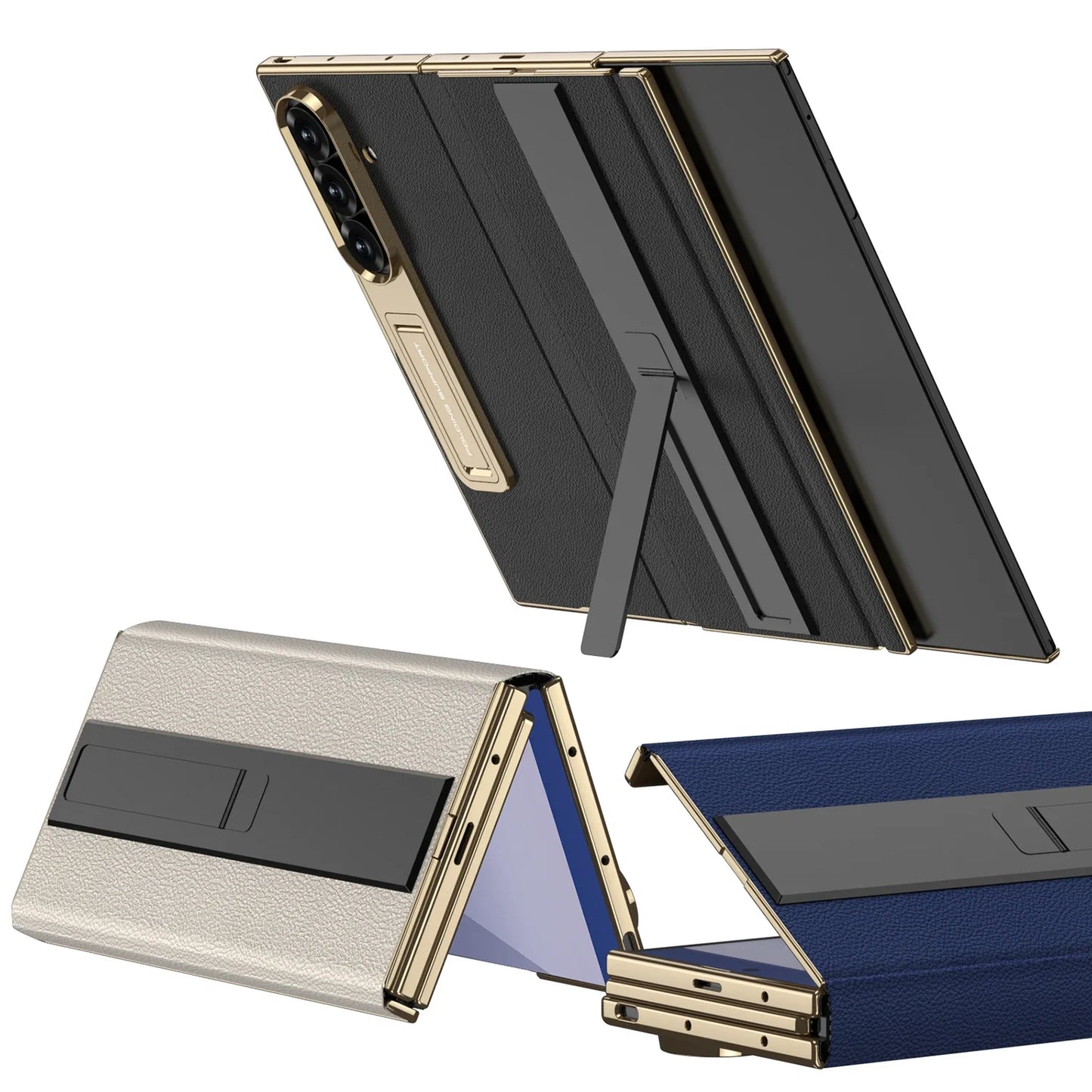 Phone Case For Samsung Galaxy Z TriFold Magnetic Leather Hinge Flip Cover TriFold PC Frame Kickstand Bracket 9H Glass Protector