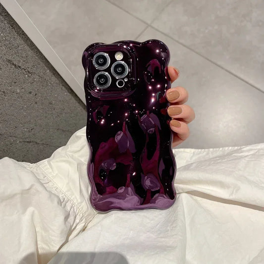 Luxury Plating Wrinkle Wavy Curly Edge Phone Case For iPhone 16 15 12 13 14 Pro Max 3D Unevenness Soft Camera Protection Cover