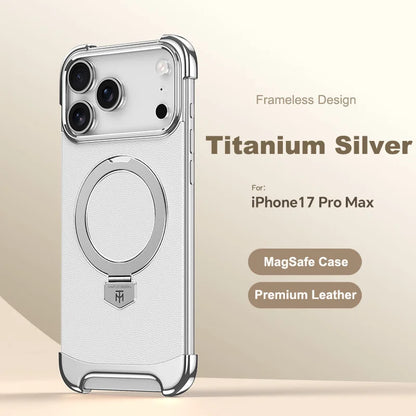 Luxury Leather Ultra Thin Frameless Magnetic Case For iPhone 17 16 15 14 13 Pro Max 17Air 17Pro Metal Bracket Anti-Drop Bumper
