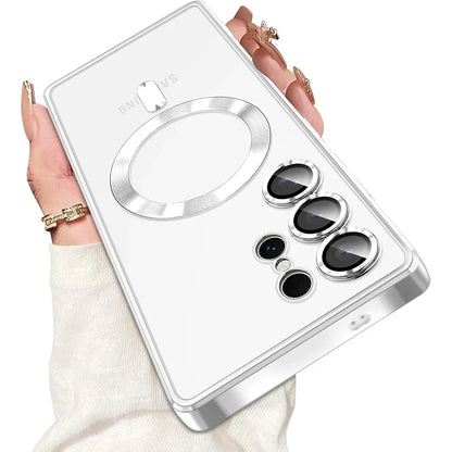Luxury Magnetic For Magsafe Case For Samsung Galaxy S26 S25 Edge S24 FE S23 S21 Plus Ultra Plating Silicone Cover Clear Soft