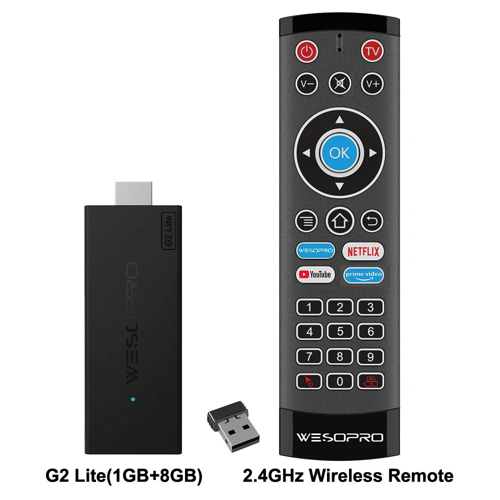 WESOPRO Android TV Stick G2 Lite Smart IPTV Dongle 1GB RAM 8GB ROM 2.4GHz 5.0GHz Wifi 4K Decoding Streaming Media VS Fire Stick