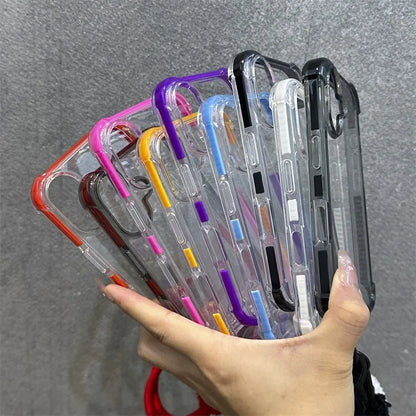 Hybrid Color Transparent Armor Case For iPhone 16 15 14 11 12 13 Pro Max Plus X Xr Xs Plush Wrist Strap Airbag Shockproof Cover