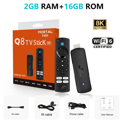 Mortal Q8 Android14 TV stick WIFI6 Voice Control TV stick  8K video Allwinner H313 Netflix YouTube Tv box Free Live TV Streaming