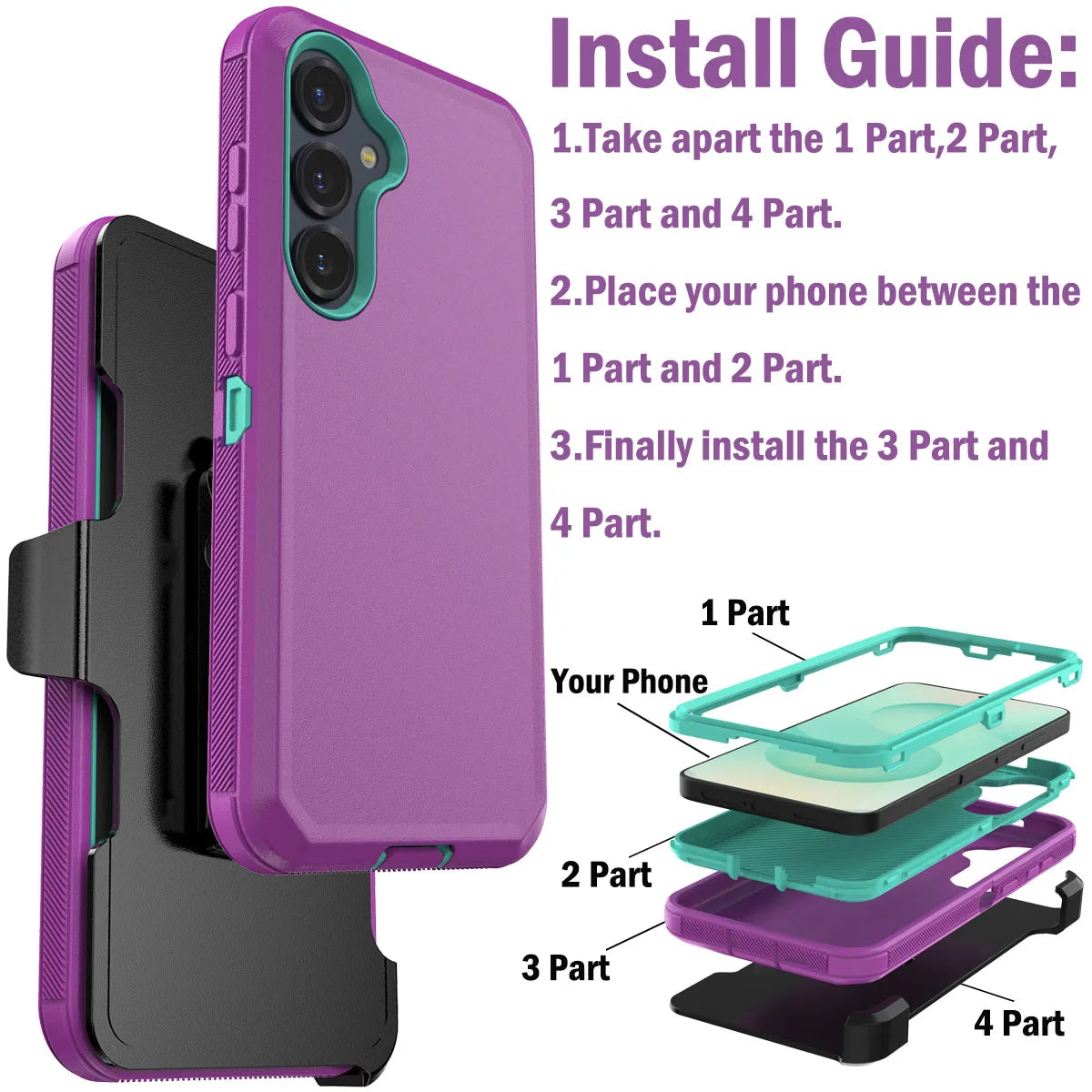 For Samsung Galaxy S25/S25 Plus/S25 Ultra/S25 FE/S25 Edge Phone Case Shockproof Heavy Duty Hybrid Rugged Cover With Belt Clip