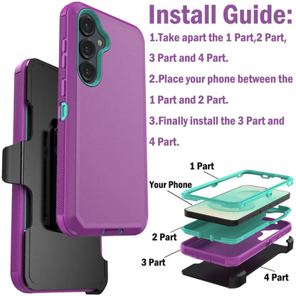 For Samsung Galaxy S25/S25 Plus/S25 Ultra/S25 FE/S25 Edge Phone Case Shockproof Heavy Duty Hybrid Rugged Cover With Belt Clip