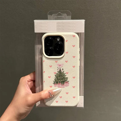 Pink Heart Gift Christmas Tree Pattern New Anti-Drop Protective Tpu Phone Case, Suitable for iPhone 17 Air Pro Max, iPhone 16, 15, 14, 13, 12, 11, Air Plus Pro Max Series Phone Cases, Suitable for Various Holidays, Birthdays,