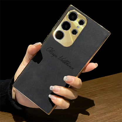 S24 Ultra Personalized Custom Name PU Leather Texture Phone Case For Samsung Galaxy S23 S22 Ultra S24 Plus Plating Back Cover - covers4phones