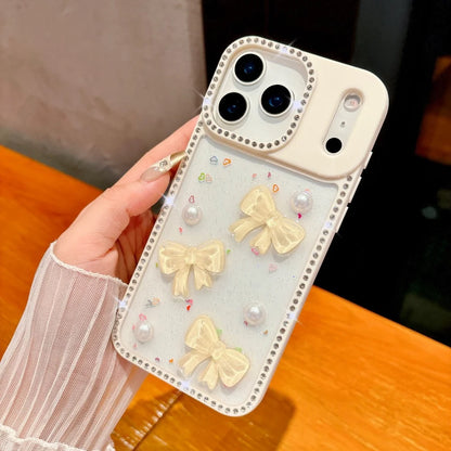 Shiny Diamond 3D Pearl Bow Phone Case For iPhone 17 AIR 16 15 14 13 Pro Max 17pro Plating TPU Epoxy Shockproof Transparent Cover