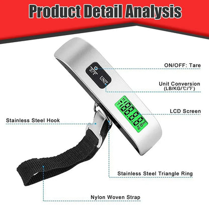 110lb/50kg Portable Scale Digital LCD Display Electronic Scale Weight Suitcase Travel Weighs Baggage Bag Weight Balance Tool - covers4phones