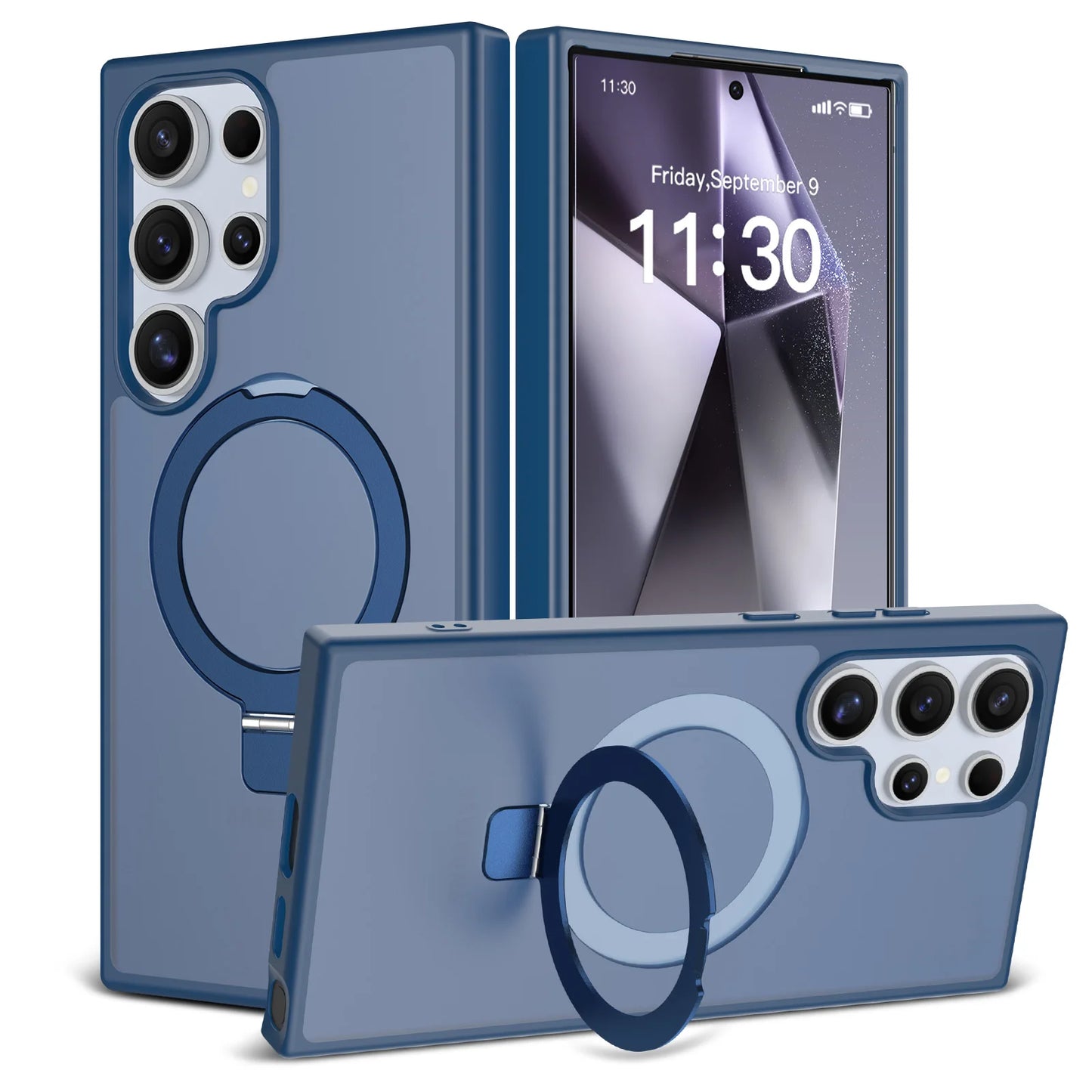 Luxury Metal Ring Fold Stand Case For Samsung Galaxy S25 Edge S24 Plus S23 Ultra Matte Translucent Wireless Charger Cover Funda