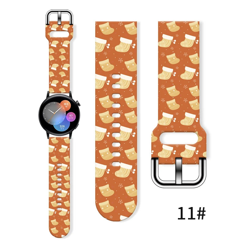 20MM Christmas Series 4 Printed strap for Samsung Galaxy Watch 7/6 40mm 44mm Band Replaceable Bracelet for Xiaomi Huawei Watch