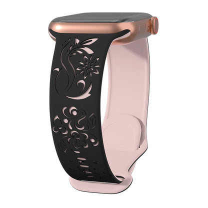 Silicone Band For Apple Watch Strap 49mm 44mm 46mm 40mm 41mm 42mm 45mm Flower Engraved Bracelet iWatch Series Ultra 10 9 6 5 se