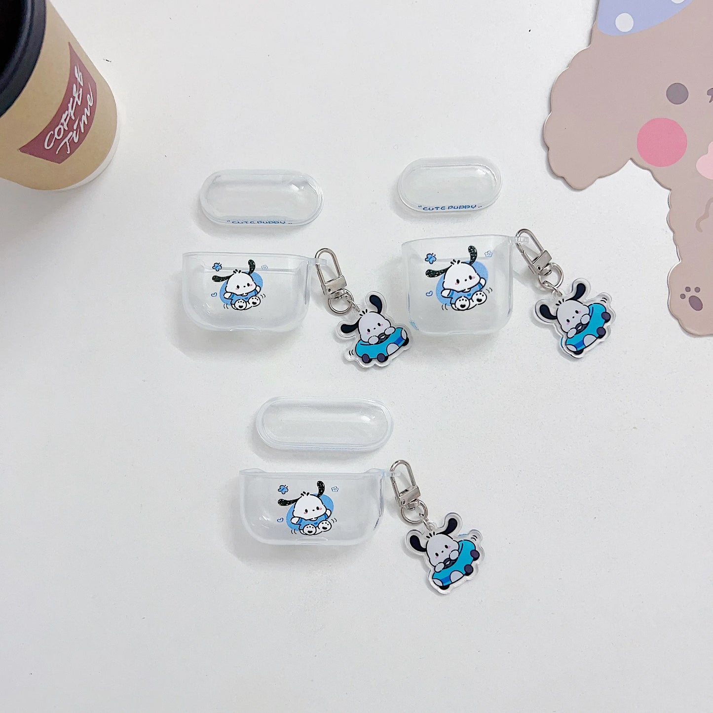 For Airpods 1 2 3 4 Pro Pro 2 Case Car Pochacco Transparent TPU Earphone Case Accessories Cover