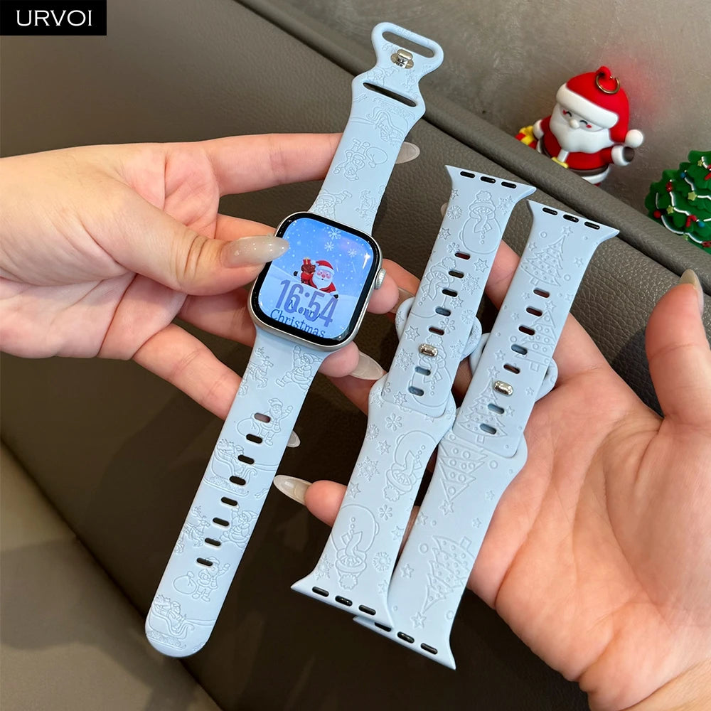 URVOI Christmas Sport Band for Apple Watch ultra 2 3 Series 11 10 9 8 Xmas tree silicone strap for iWatch Santa red green white