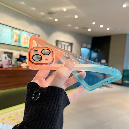 Gradient Color Phone Cases For IPhone 16 15 14 Pro Max 13 12 11 Xs Xr 7 8 Plus Comes with Lens Film Back Covers