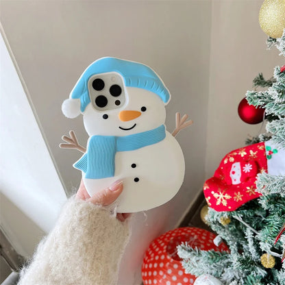 Soft Silicone Cartoon Cute Christmas 3D Snowman Shockproof Phone Case for IPhone16 15 14 13 12ProMax Anti-drop Shockproof Cover