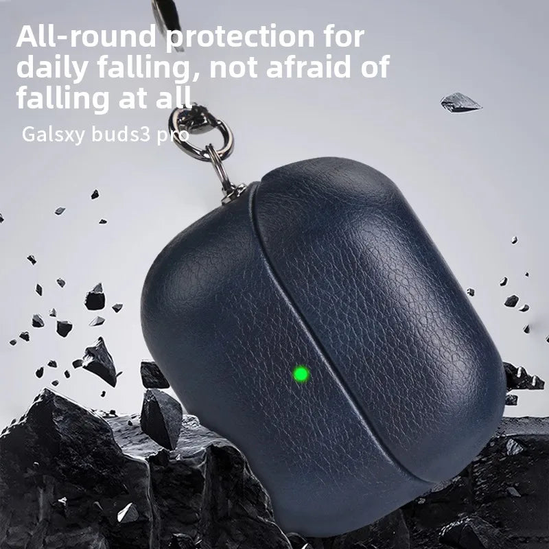 Luxury Oil Skin+PC Case For Samsung Galaxy Buds3 Earphone Shockproof Cover For Buds 3 Pro Protective Sleeve With keychain