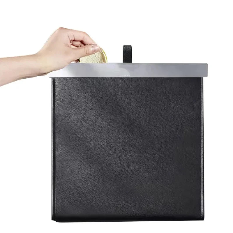 Car Trash Bag Leather Front-Row Hanging Garbage Bin Foldable Waterproof Storage Bucket Rubbish Bag Car Interior Accessories