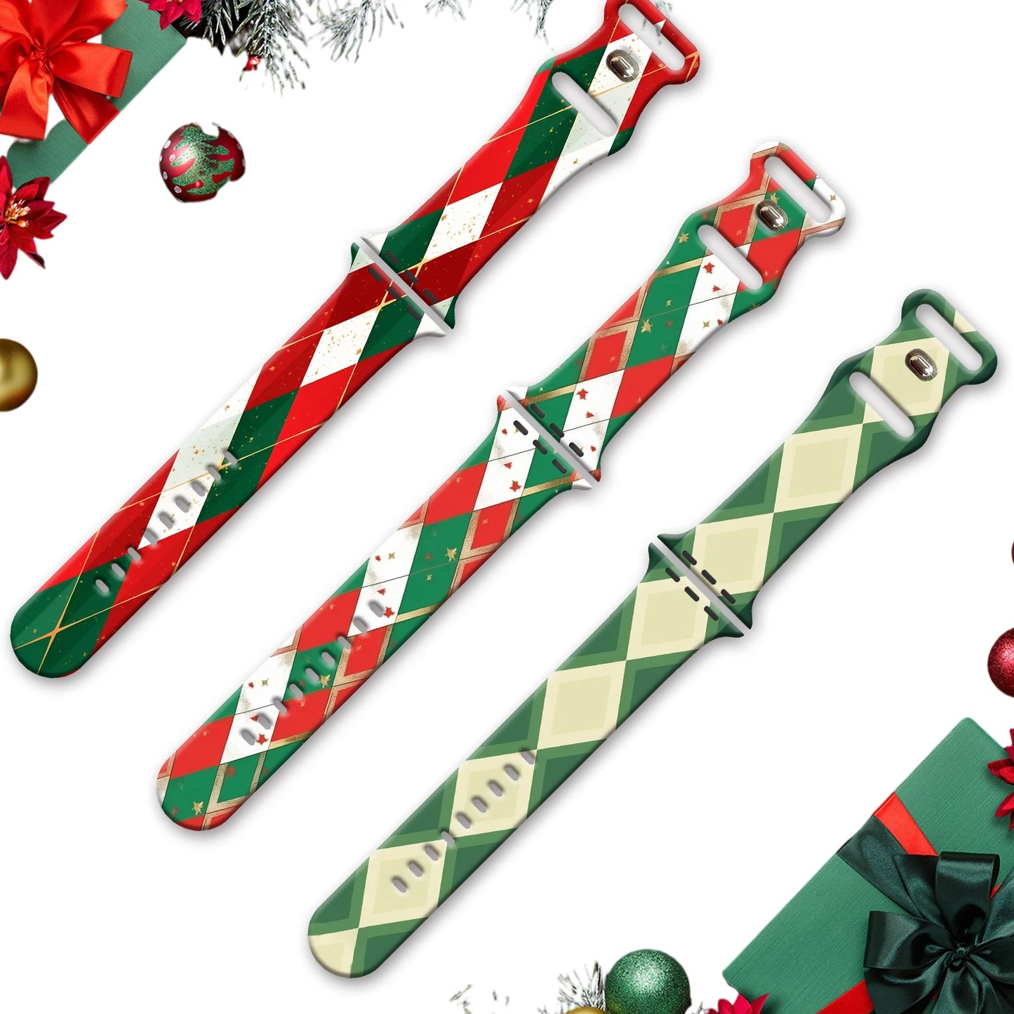 Christmas Diamond-Shaped Print Strap for Apple Watch 11 10 9 Silicone Band Replaceable Bracelet for iWatch 46/44/42mm Watchband