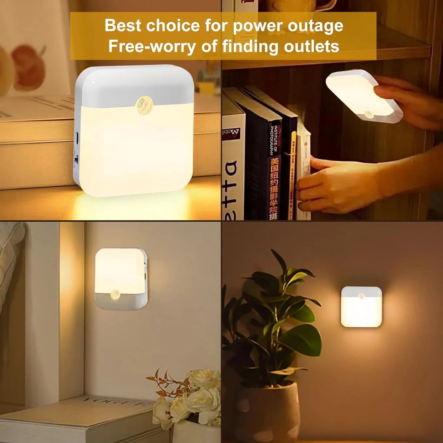 Motion Sensor Led Light Usb Charging Square Lamp for Bedroom Kitchen Stair Hallway Wardrobe Cupboard Lighting